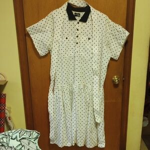 Vintage Halmode Plus Size Black & White Polka Dot Dress w/ Pockets & Sash, 22W